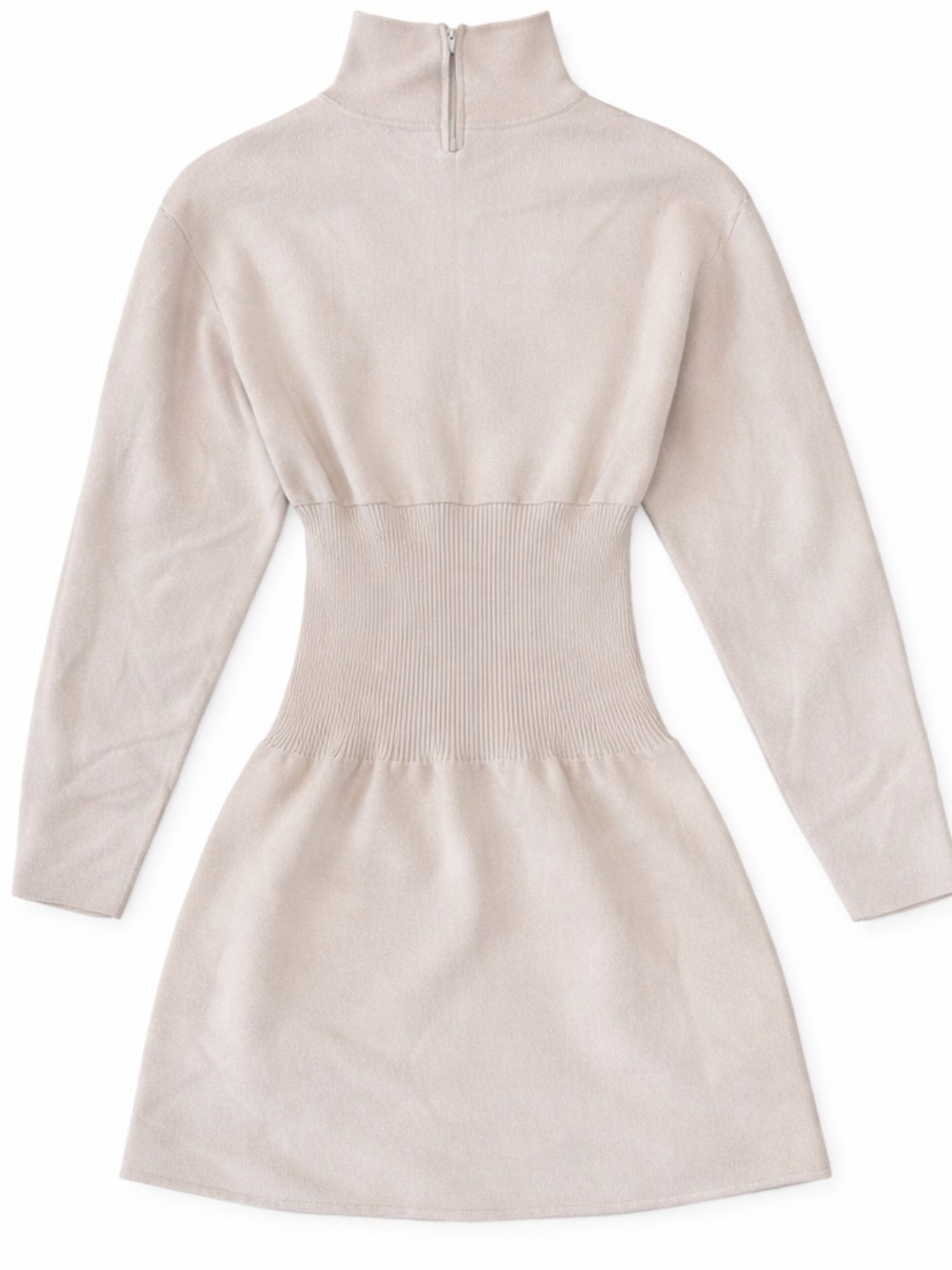 Zara Light Beige Turtleneck Ribbed-Waist Knit Dress - Picture 2 of 4